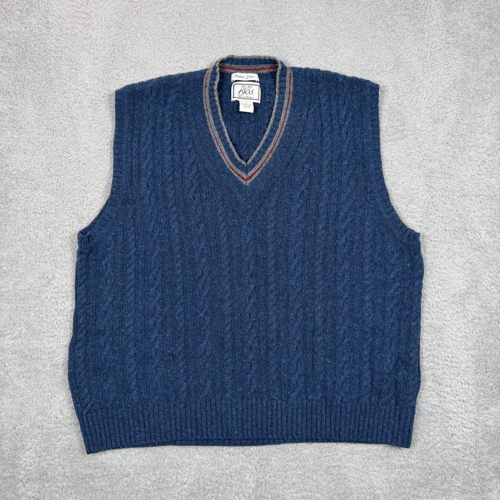 Jos A Bank 1905 Merino Wool Blend Cable Knit Sweater Vest Blue Mens XL V-Neck